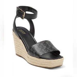 DKNY Calima Ankle Strap Espadrille Wedge Sandals NWOB